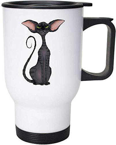 Azeeda 'Devon Rex Cat' Travel Mug - 400ml (14oz) (MG00042452) | White Reusable Coffee Cup for Work, Commuting, Cars and Travel