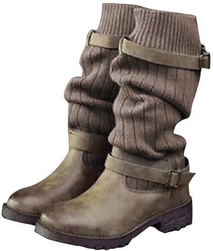 Onsoyours Stivali da Donna Alti Chic ed Eleganti Lavorati a Maglia con Fibbia Stile Vintage Invernali Caldi Marrone 43 EU