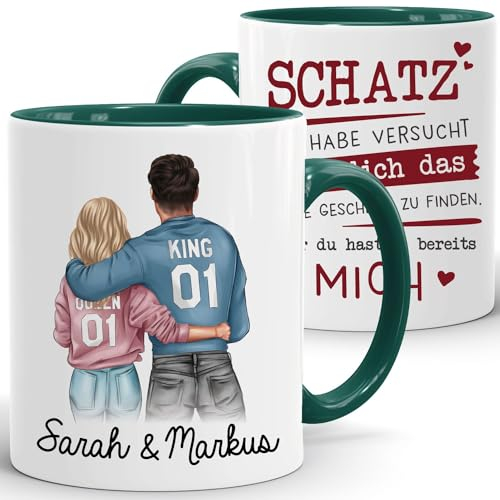 SpecialMe® Tasse Paar personalisiert mit Namen Liebe Geschenk Partner Weihnachten Geburtstag Jahrestag Valentinstag inner-grün Keramik-Tasse