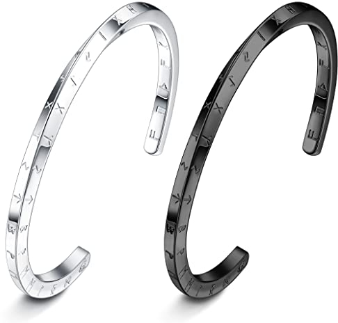 JeweBella 2 Stücke Wikinger Möbius Armband Herren Edelstahl Nordic Amulett Armband Silber/Schwarz Möbius Armband Verdrehte Runen Talisman Armband Herren Wikinger Schmuck