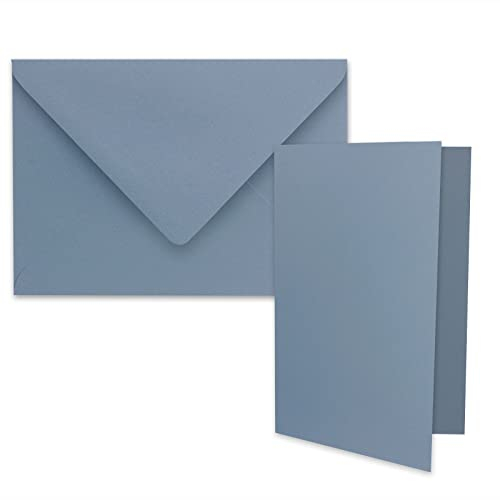 75x DIN B6 Faltkarten Set mit Umschlägen in Graublau (Blau) - 120 x 170 mm - ideal für Einladungskarten, Hochzeit, Taufe, Kommunion, Konfirmation - Marke: FarbenFroh
