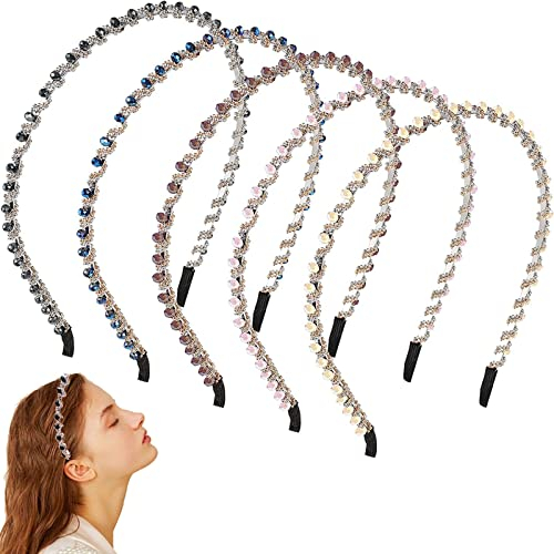 5 Stück Haarreifen Damen, Buntes Kristall Strass Stirnband, Glitzer Haarreif, Strass Haarband Kristall Haarclips Damen Haarreif, Rutschfeste Bangs Hairstyle Hairpin Stirnband für Damen Mädchen