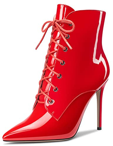 Castamere Donna Spillo Alto High Tacco Heel Cerniera a Punta Stivaletti Lacci Dress Sexy Ufficio 10 CM Heels Stivali Rosso Verniciata 39 EU