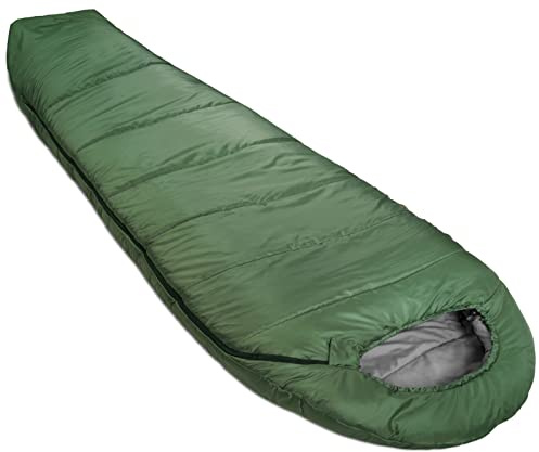 Amazon Basics 20°F Cold Weather Mummy Sleeping Bag for Hiking, Outdoor Camping with No-Snag Zipper, Portable, 82 x 33, Olive Green
