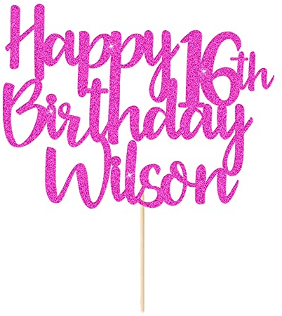 Cake Topper Happy Birthday Cake Topper Personalised Cake Toppers 11 Colors Cake Decorations with Any Name Age for 1st 10th 16th 18th 20th 21st 30th 40th 50th 60th 70th 80th (Pink)