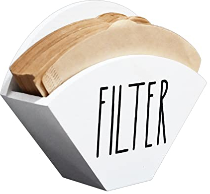 Farmhouse Kaffeefilterhalter und Spender aus Holz, zur Wandmontage, Kegelfilteraufbewahrung für Kaffeebar, Dekoration (weiß)