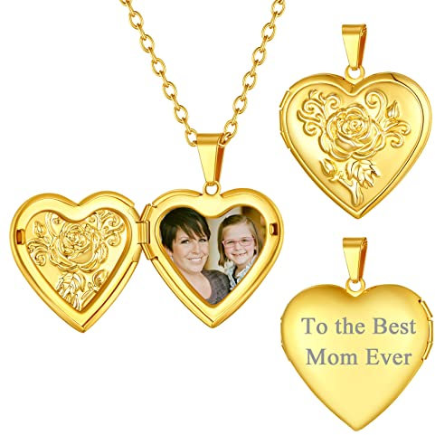 FindChic Damen Kette Foto Herz Medaillon Kette mit Bild zum Aufklappen Amulett Gold Herzanhänger Halskette mit Geschenkbox, Geschenk für Paar Pärchen Mutter Tochter