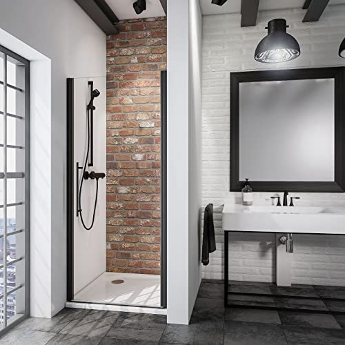 Schulte MESURE À PERSONALISER porte pivotante en niche l.30-100 x h.130-192 cm, profilé noir, montage gauche droite, mécanisme autolevant, verre de sécurité 5 mm transparent anticalcaire