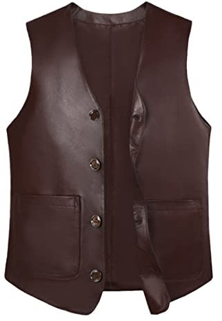 Herren Schaffell Weste Herbstanzug Business Casual Einreihige Lederweste Schaffell Braun XXL