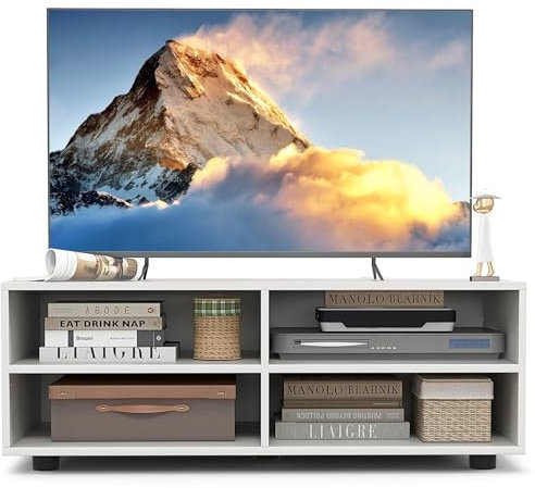 CASART TV Stand, 3-Tier Wooden TV Cabinet with Adjustable Shelves, Modern Living Room Media Entertainment Center for TVs up to 40 (White, 4 Cubes-90 x 39 x 33cm)