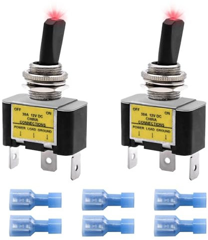 HISports 2 Stück Wippschalter 12V 30A, LED-Beleuchtung, robust für Rennwagen und Automobil, Strapazierfähig Rennwagen Automobil SPST EIN-/Aus Kippschalter,12mm Größe (Rot)