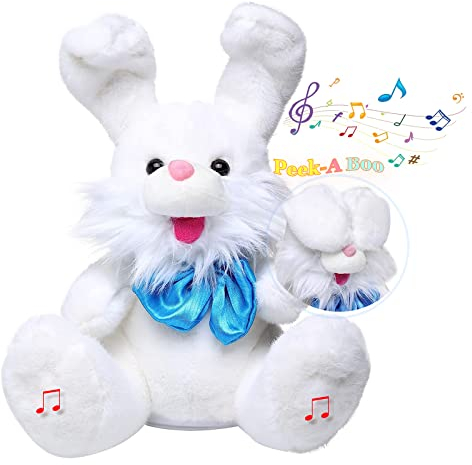Kinder Interaktives Sprechendes Kuscheltier Hase Guck-Guck mit den Ohren, Singende Stofftier Hase Plüschtier Osterhase Plüsch Hase Sitting Bunny Musikalische Sensorik Spielzeug Lernspielzeug Geschenk