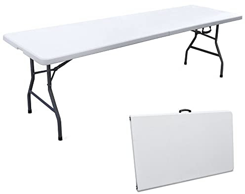 eacommerce Tavolo Pieghevole Richiudibile per Feste Sagre Fiere Giardino Campeggio Camping (240x70x74 cm, Bianco)