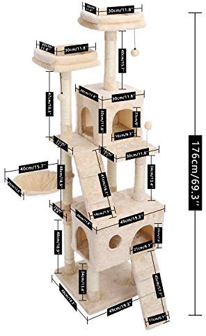 Cat Tree Luxury Cat Apartment Furniture, Multi-layer Tower with Perch Hammock Grab Bar to Catch Ball Bass, Full Package, with Replacement Parts, Suitable for Cats to Play and Rest Toys. Cat Climbing T