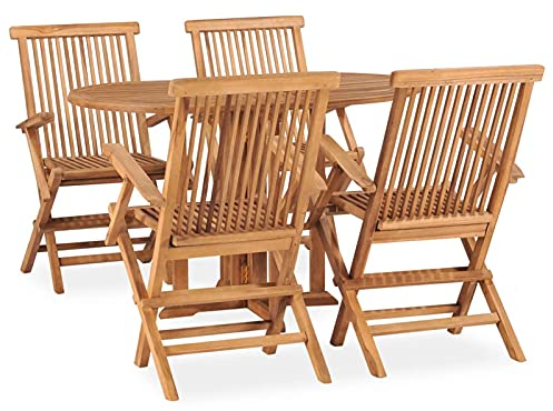 BULANED 5-TLG. Garten-Essgruppe Klappbar, Esstisch Mit Stühlen, Gartenmöbel Set, Gartengarnitur, Balkonmöbel Set, Möbelsets, Sitzgruppe, Terassenmöbel, Esstisch-Set, Massivholz Teak