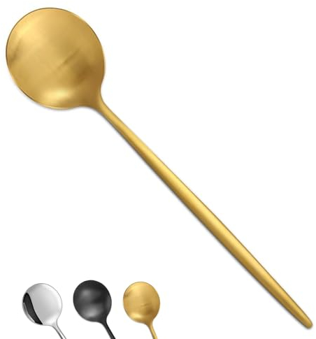 Bestdin Cucharas de 12 unidades, exquisitas cucharas soperas de 20 cm (7,9 pulgadas), oro mate, de acero inoxidable, para casa/restaurantes/fiestas, aptas para lavavajillas