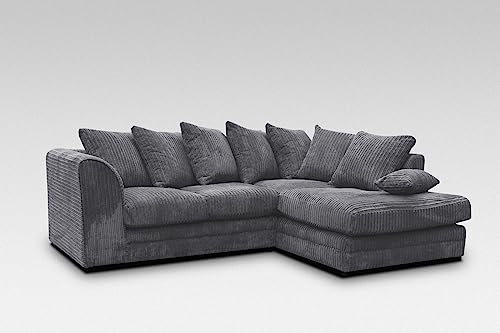 New Chicago Jumbo Cord Corner Sofa (Grey, Right Hand Facing Corner)