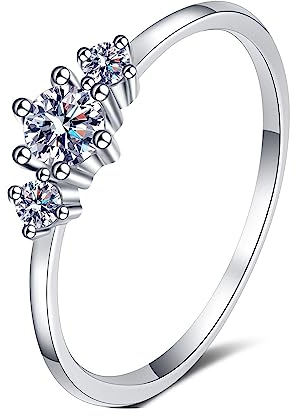 Daesar Ehering Silber 925 Damen, Hochzeit Ringe mit 3 Steine Moissanit 0.26ct Eheringe Verlobungsringe für Frauen Größe 49 (15.6)
