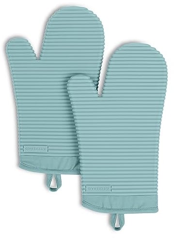 KitchenAid Ribbed Soft Silicone Oven Mitt 2-Pack Set, Mineral Water Aqua, 7.5x13
