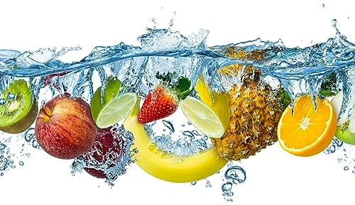 Queence Protector contra salpicaduras de frutas y frutas, 60 x 40 x 0,3 cm, panel trasero de cocina, aluminio DiBond, protector de azulejos para el horno y el fregadero, azulejos de cocina, espejo