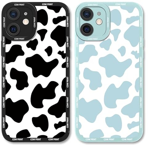 Yoedge 2 Stück Handyhülle für iPhone 12 Hülle 6,1, Kuh Muster Design Frauen Mädchen Aesthetic Handyhülle Dünn Weich Ultra Slim Silikon TPU Kameraschutz Stoßfest Schutzhülle für iPhone 12
