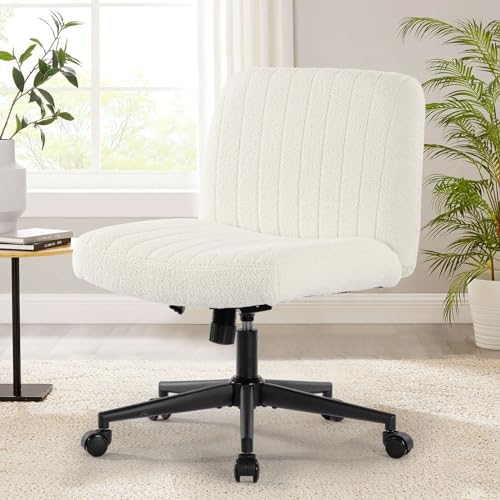 Bosmiller Bürostuhl Ohne Armlehnen Höhenverstellbar Schreibtischstuhl mit Rollen Armless Office Chair Schminktisch Stuhl Drehstuhl 150KG mit Extra großes Kissen Stoff,Lambs mit Rädern