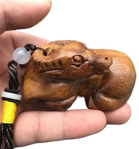 HXSCOO Huanghuali Holzschnitzhandstücke mit zwölf Sternzeichen: Ratte, Pferd, Schaf, AFFE, Huhn, Hund, Schwein, Kunsthandwerk mit schwarzem Seil (Color : Ox, Size : 1pcs)