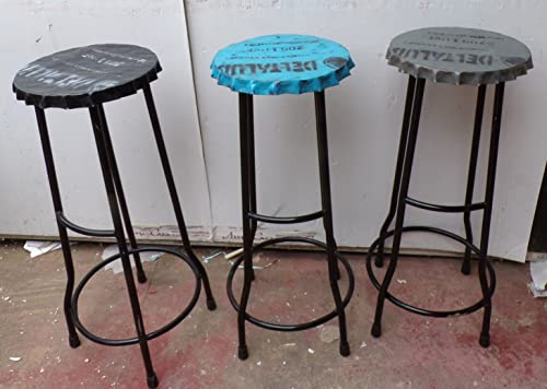 Marblechic - Bar Stool with Bottle Cap Seat Yellow Black Red Grey Industrial - Grey