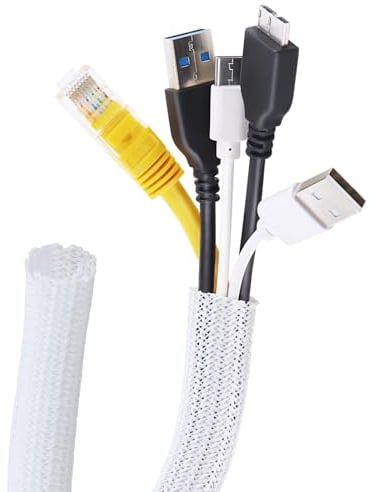 Guaina Cavi Self-closing, Ø12-20mm Raccogli Cavi Nascondi, Self-closing Flessibile Intrecciata per TV, Computer, Ufficio, Auto - Protezione dei Cavi per Cani, Gatti (Bianco)