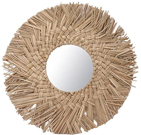 ZHDOKA Magnifique Miroir Mural Tissé en Paille, Miroir Mural Tissé Rétro, Miroir de Maquillage Rond Mural pour Dortoir, Salon, Chambre à Coucher, Décoration de Salle de Bain(Nature)