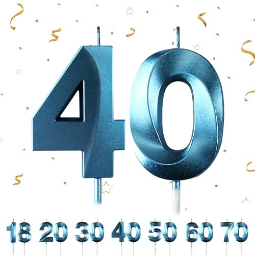 Geburtstagskerzen Zahlen 40,3D Blau Geburtstagskerzen,Kerzen Geburtstag Zahl 40, Kuchen Topper Dekoration Kuchendeko Geburtstag, Geburtstagskerzen für Geburtstagsdeko