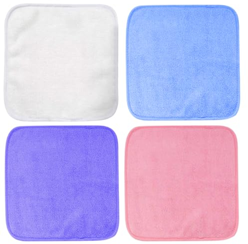 4 Pièces Serviette Démaquillante, 15 x 15cm Serviette Visage en Microfibres Chiffons Démaquillants, Lingette Demaquillante Lavable, Réutilisable Chiffons Démaquillants, pour Toute Peau Laver Visage