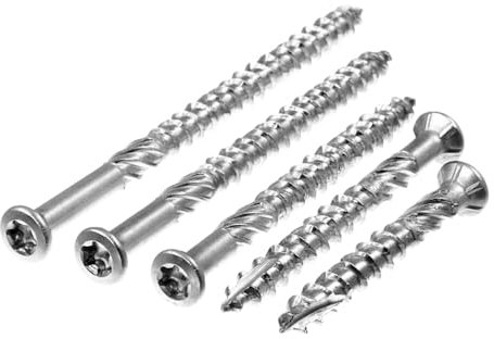 SECCARO Liseko Lot de 100 vis de terrasse 5 x 80 mm en acier inoxydable A4 Vis à bois avec pointe Cut et encoche de coupe TX/six pans creux