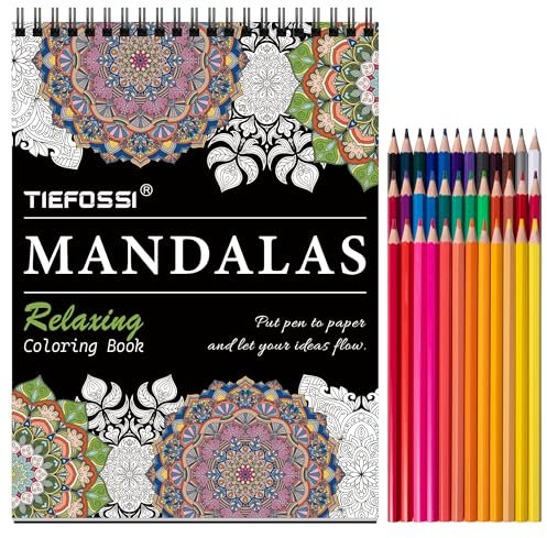 TIEFOSSI Entspannendes Malbuch, linderndes Muster im Mandala-Stil zur Linderung von Angstzuständen, 160 g/m², 60 originelle zerreißbare Mandala-Muster und Designs, Geschenk für Frauen und Männer