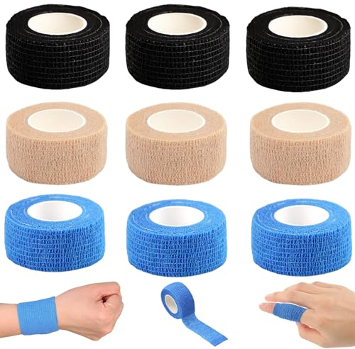 HANIUTTY Rollos De Vendaje Autoadhesivo De Yeso (2,5 Cm X 4,5 M), Material De Vendaje Elástico Impermeable, Resistente Al Polvo, Juego De Yeso Para Suciedad Vendaje Firme (Negro, Azul, Color Piel)