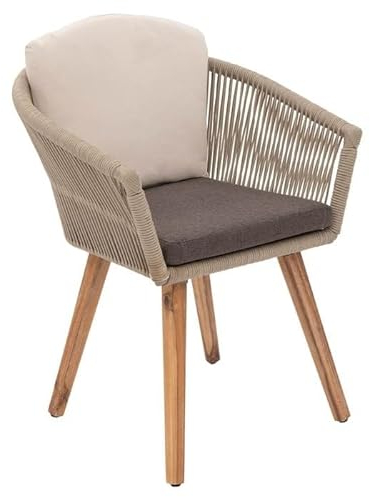 OUTLIV. Gartensessel Avarua aus Akazienholz und Rope-Geflecht, inklusive Kissen, vollständig Montiert, Farbe: Taupe, Maße: 63x80x60 cm