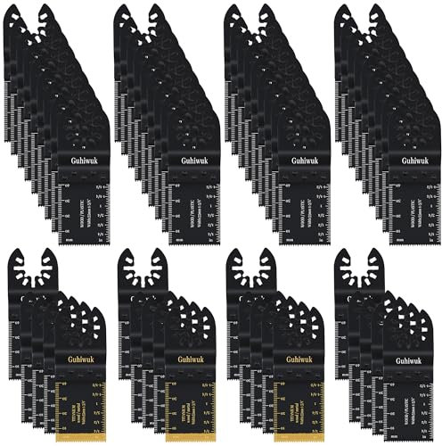 Guhiwuk 55PCS Oscillating Saw Blades, Universal Titanium Multitool Blades for Wood Plastics Metal, Quick Release Multi Tool oscillating Blades Kits Fit Dewalt Ryobi Milwaukee Rockwell Fein Makita