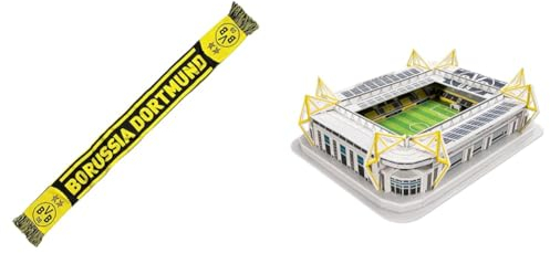 Borussia Dortmund Unisex Bvb-schal Borussia Fan Schal, Schwarz/gelb, 140cm x 17 cm & BVB-3D-Stadionpuzzle, 74 Teile