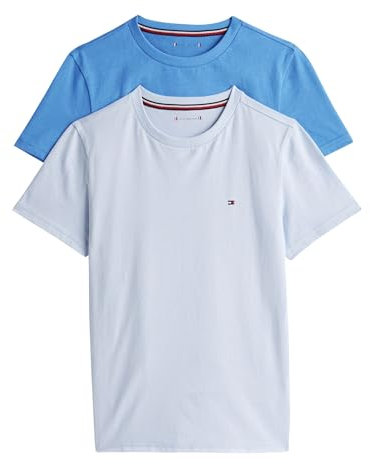 Tommy Hilfiger Jungen 2er Pack T-Shirts Kurzarm Rundhalsausschnitt, Blau (Breezy Blue/Blue Spell), 6-7 Jahre