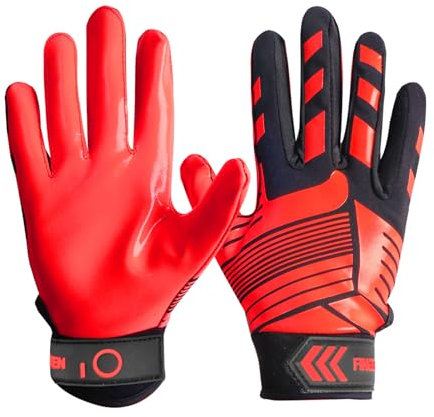 American Football Receiver Handschuhe für Youth Jungen Mädchen, Torwarthandschuhe rutschfest Impact Palm Protection Outdoor Sport, Wasserdicht Gloves Fit Kinder (Carmin, L)