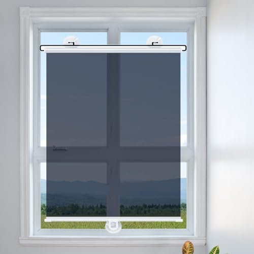 Kein Bohrer Rollos Verdunkelung Saugnäpfe Rollläden Vorübergehend Wärmedämmung Aufrollbare Jalousien Tragbare Fensterabdeckung Vorhänge für Türen Zuhause(Black,W80X150CM)