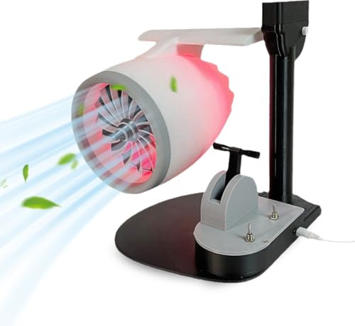 ehozirta Creative Turbo Desktop Fan with Light,Creative Desktop Jet Fan Water Tank Design,Adjustable Turbofan Engine Shape,2-in-1 Cooling Fan Humidifier with A Humidifier and Red Tail Lights White