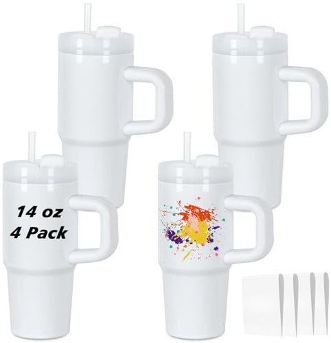 Muwnrol 4 Pack 14 Oz Kids Sublimation Tumbler Blanks with Handle and Straw, Stainless Steel, Individually Boxed