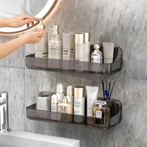 CGBE 2 Packs Duschablage Ohne Bohren (Grey, Klar-Langer Korb*2)