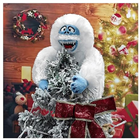 Weihnachtsbaumspitze aus Plüsch, Schneemonster, lustig, gefüllt, Schneemann, Umarmung, Weihnachtsbaumspitze (weiß, 1 Stück)