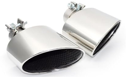 Ovales Auto-Auspuffendrohr, kompatibel mit Audi A4 A5 A6 A7 bis RS4 RS5 RS6 RS7, Schalldämpferendrohr, 304 Edelstahl, Auspuffendrohr, Auspuffanlage(Silver A 57mm)