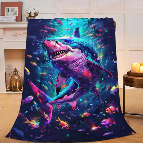 Ozeanhai-Decke, bunt, nautische Überwurfdecke, flauschig, Plüsch, superweich, warm, Hai-Dekor, Decken, Geschenke für Jungen, Mädchen, Kinder, Erwachsene, Männer, Frauen, 101,6 x 127 cm