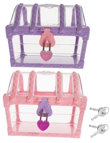 Mikinona 2stücke Schatztruhe Aufbewahrungsbox Mit Schloss Kleine Vintage Piratenkiste Für Schmuck Sammlerstücke Und Erinnerungsstücke Transparente Bunte Ausführung Für Kreative
