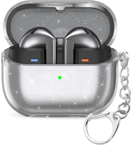 BEAUDOM Transparent Hülle für Samsung Galaxy Buds 3 Pro und Galaxy Buds 3 [Mit Karabiner] Schutzhülle und Case Kompatibel mit Samsung Galaxy Buds 3 Pro & Galaxy Buds 3 (Funkeln)