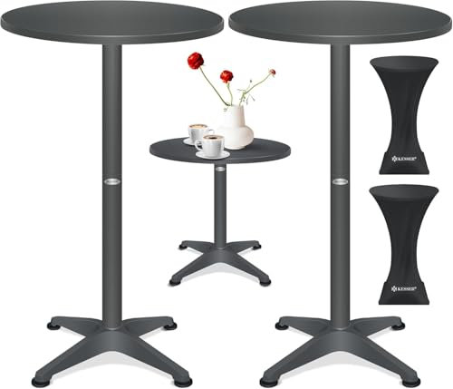 KESSER® 2in1 Stehtisch Bistrotisch 2er Set | Aluminium Edelstahlplatte | höhenverstellbar 70cm / 115cm | Partytisch Tisch Ø 80cm | Rund | In- & Outdoor | Empfangstisch | Inkl. Husse | Anthrazit